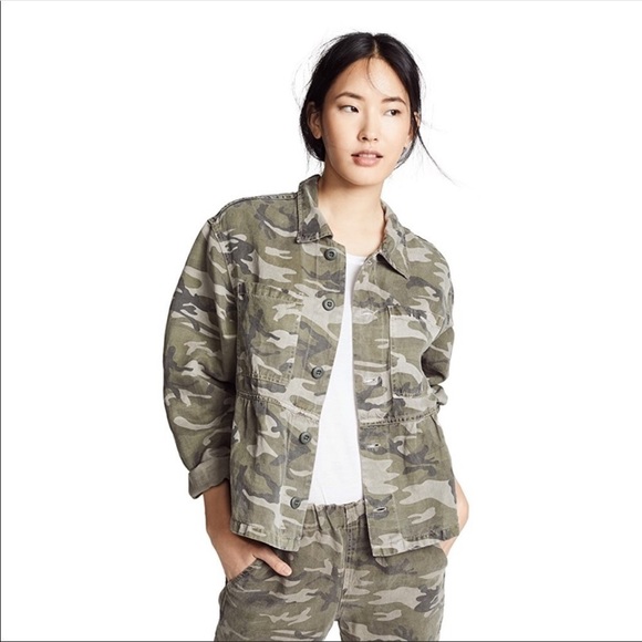 AMO Cropped Rosie Jacket Camo Peplum Linen Tencel M - Picture 12 of 13